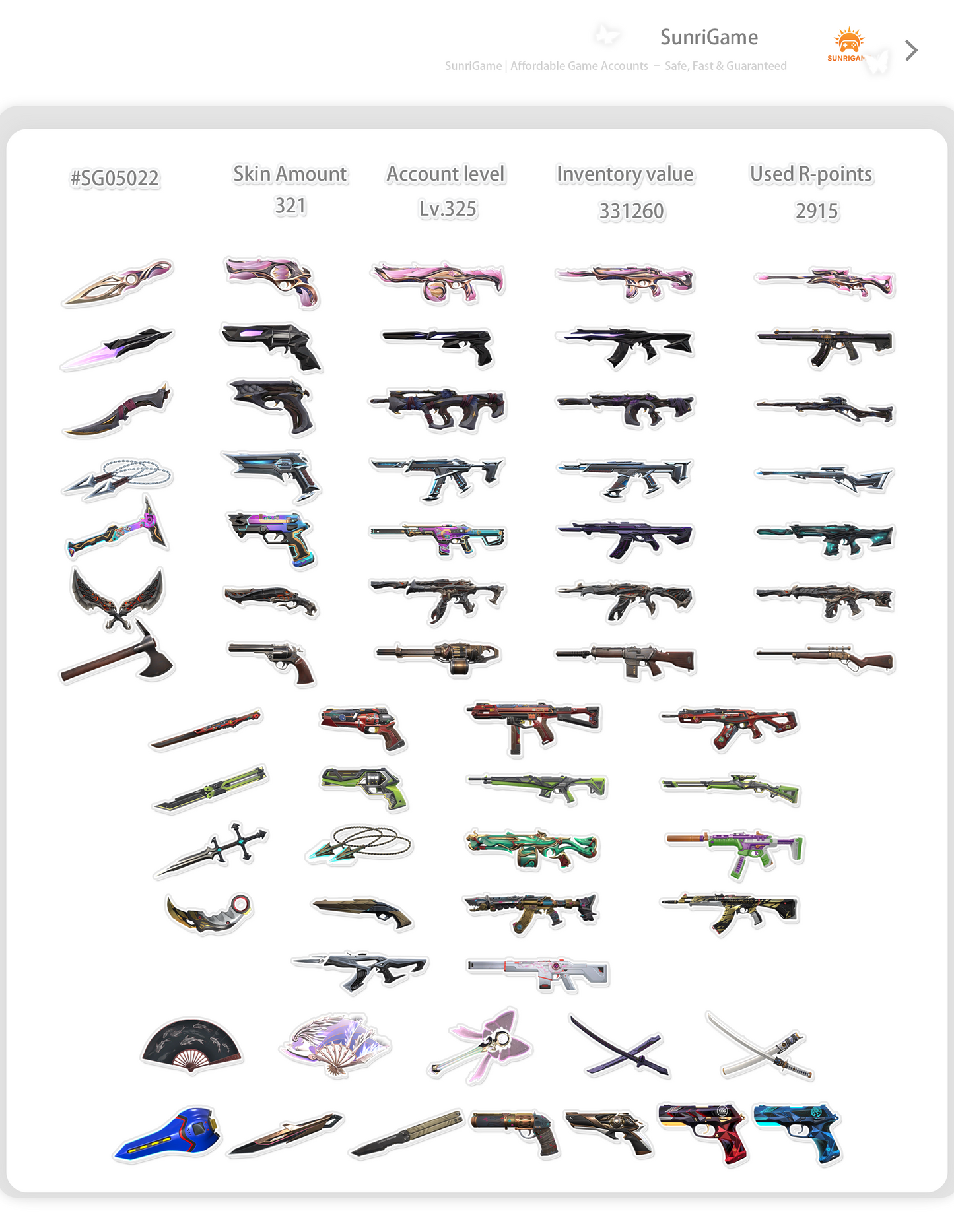 SOLD! #SG05022š„NA/FULL ACCESS & CHANGE EMAILš„VP SPENT 331260 š„LEVEL 325š„SKINS 321š„High Value Inventories š„ 21 & 24 champion bundles