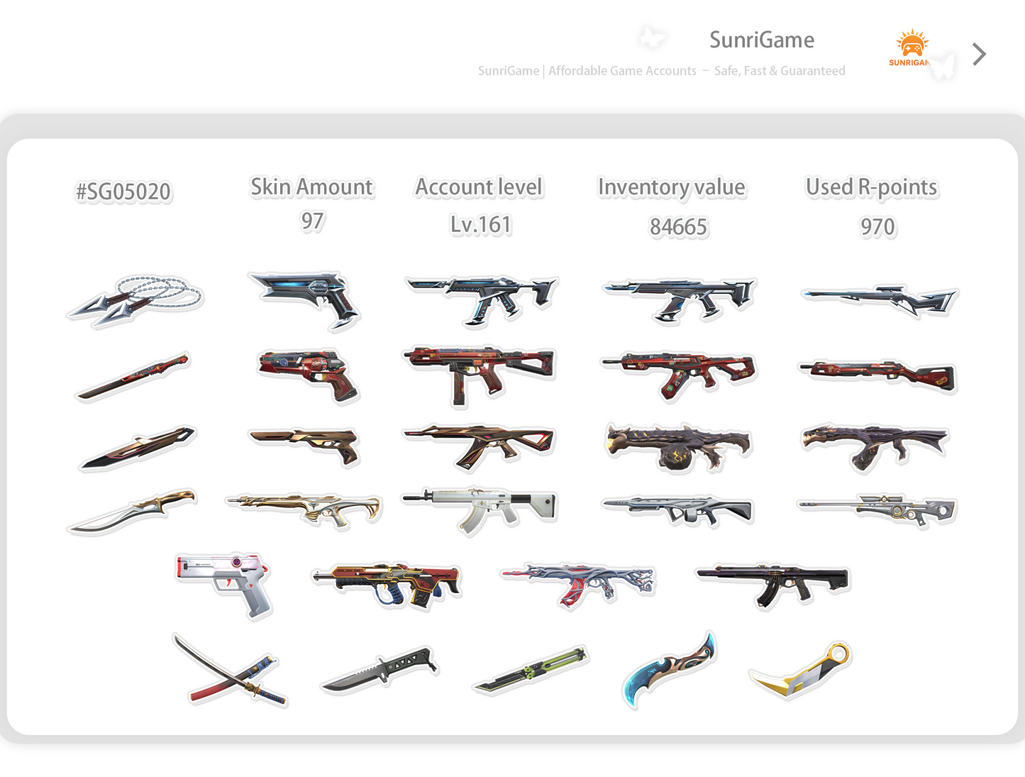 SOLD! #SG05020š„NA/FULL ACCESS & CHANGE EMAILš„VP SPENT 84665 š„LEVEL 141š„SKINS 97š„Kuronami bundle