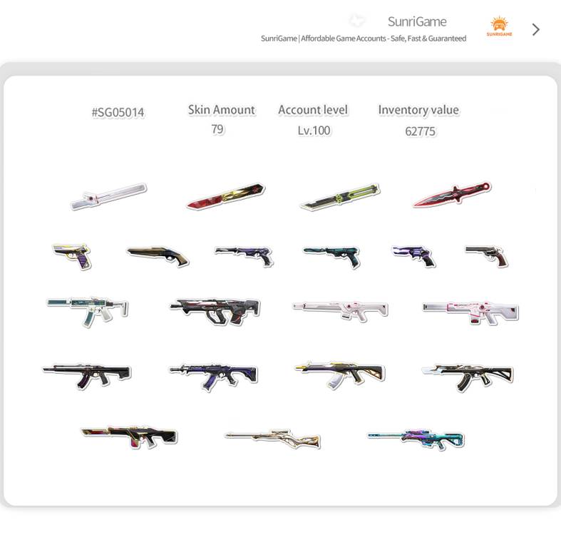 SOLD! #SG05014🔥NA/FULL ACCESS & CHANGE EMAIL🔥VP SPENT 62775🔥LEVEL 100🔥SKINS 79 🔥VCT Lock & 22 champion bundles